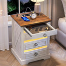 Farmhouse Night Stand with Gun Drawer, Bedside Table with Charger Station, LED Nightstand with Human Sensor Light，Customized