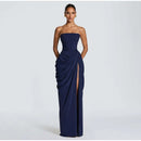 Butter Yellow Mesh Splicing Long Dress Elegant Strapless Split Backless Pleated Gowns For Women 2026 Lady Evening Party Gowns