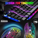 T87 Wireless Keyboard Mouse Set, Rainbow Backlit 2.4G Rechargeable Gaming Keyboard 2400DPI Optical Gaming Mouse with Mouse Pad