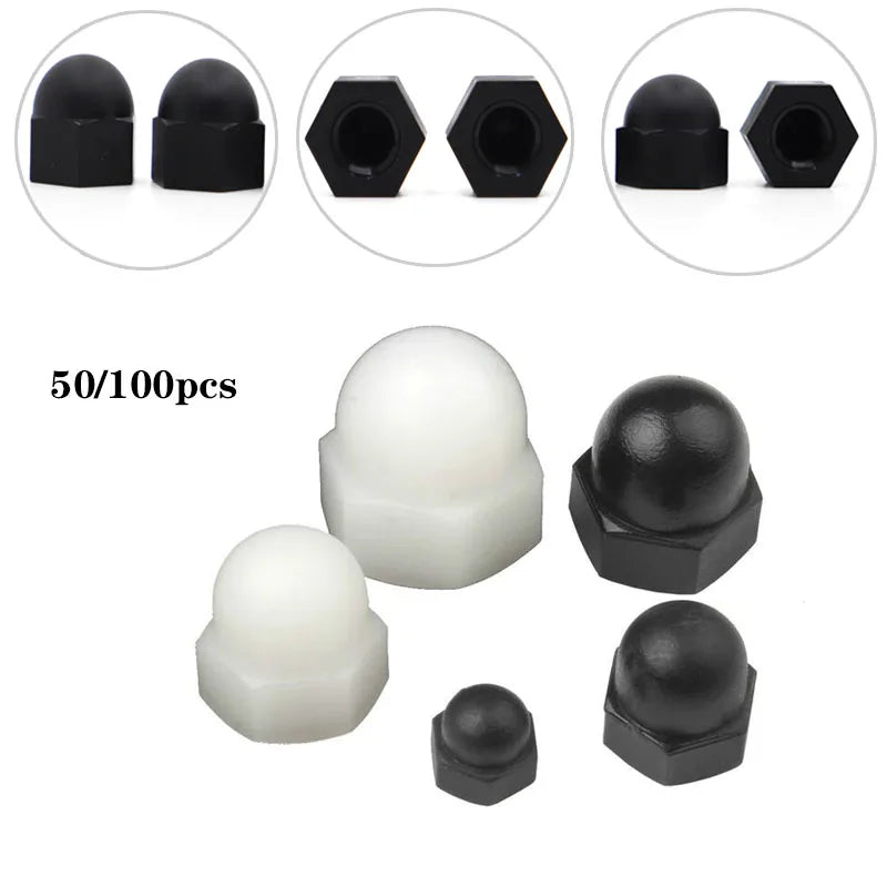 50/100pcs M3 M4 M5 M6 M8 M10/M12 Plastic Hex Nylon Cap Nuts Decorative Cover Semicircle Acorn Nut White Black.