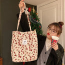 Bags for Women 2023 Corduroy Snap Button Shoulder Bag Large Capacity Reusable Shopping Bag Literary Buckle Tote Female Handbags