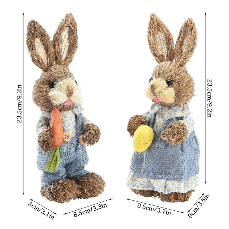 2Pcs Straw Easter Rabbits Decoration Foam Easter Bunny Ornament Statue Easter Party Crafts Photo Props Gift 25/35cm
