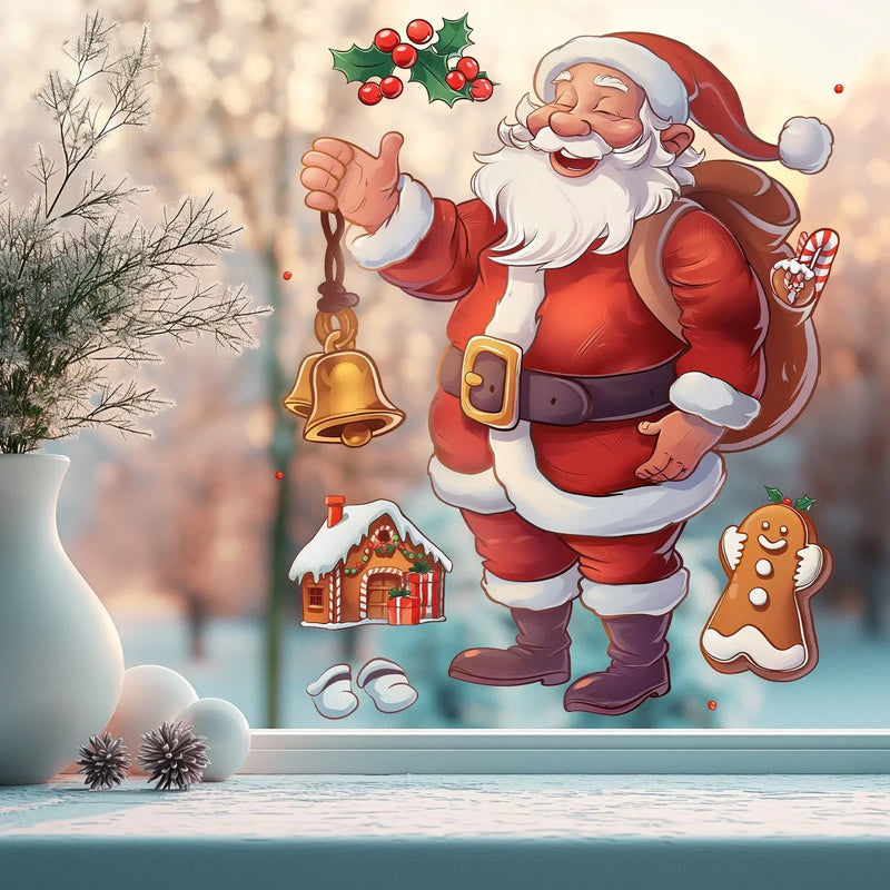 Christmas Cartoon Santa Claus Gingerbread Man Glass Window Sticker Xmas Decor Wall Stickers Merry Christmas Happy New Year 2025