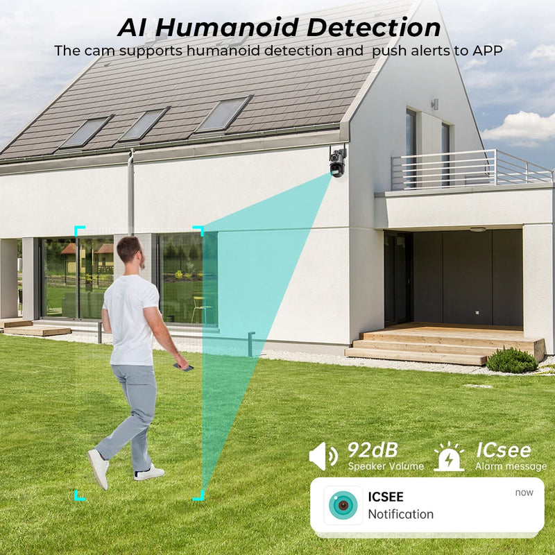 4K 8MP PTZ WIFI Камера Двойной Объектив Двойной Экран 4MP HD Автоматическое Слежение Открытый CCTV Наблюдение iCSee