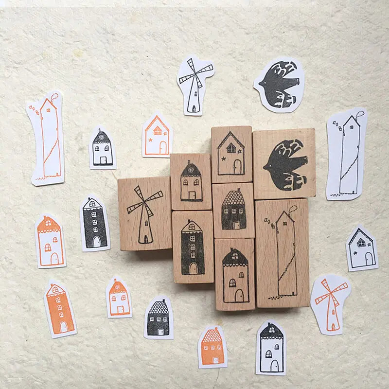 Mini Stamp Kawaii Whimsical Little House and Bird for Scrapbooking DIY Card Journaling Wooden Stamps