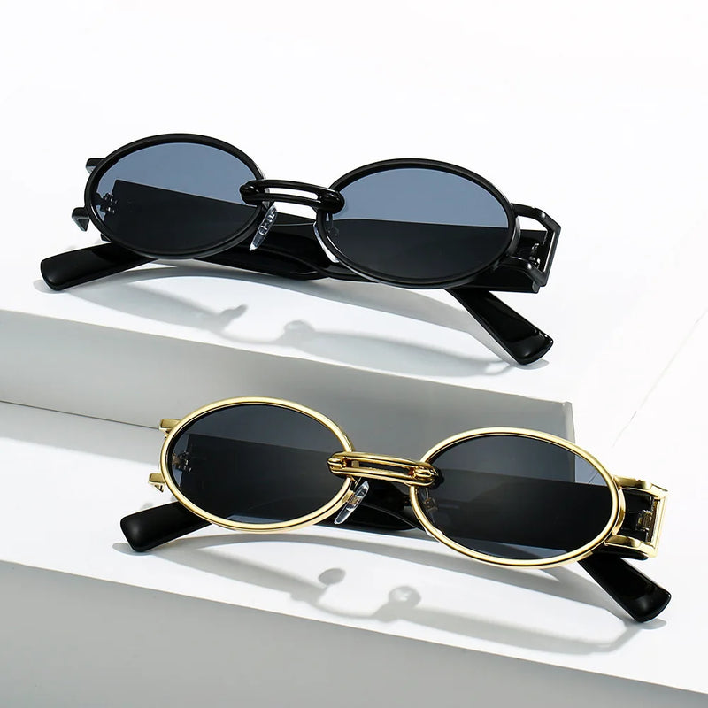 Vintage Small Oval Punk Sunglasses Women Men Steampunk Fashion Metal Frame Sun Glasses Trendy Shades For Beach Y2K Eyeglasses
