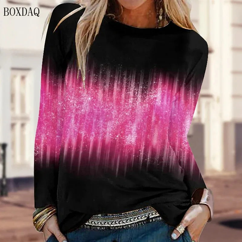 Long Sleeve Gradient Pattern Women Fashion T-Shirts Spring Autumn 3D Tie-dye Print Street Ladies Tees 6XL Big Size Casual Tops