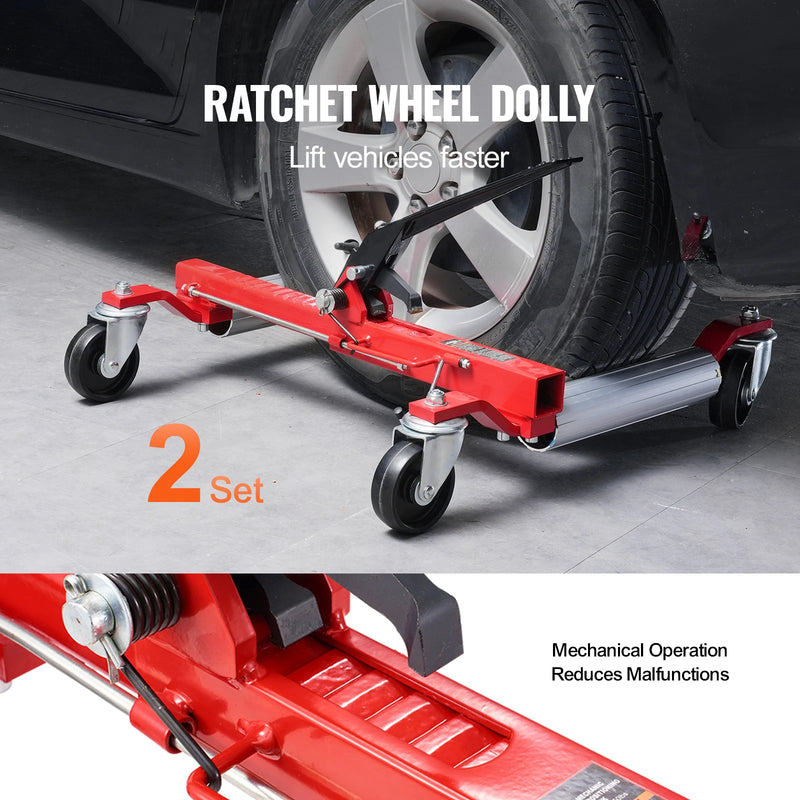 SucceBuy Wheel Dolly Heavy Duty Vehicle Positioning Ratchet Tire Jack Max Capacity 1500 Lbs Car Dolly for Car Auto Repair Moving
