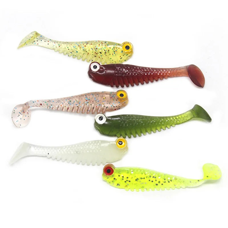 5/10/20pcs Soft Fishing Lures Simulation Silicone T-tail Luminous Luya Baits Fake Artificial Night Fishing Lures Accessories