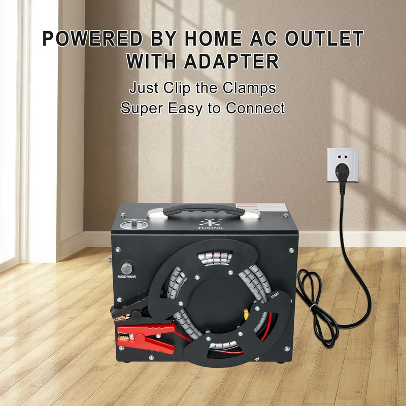 TUXING 300Bar PCP Auto-stop Air Compressor 4500Psi High Pressure Portable Compressor Built-in Power Adapter for Diving TXES062