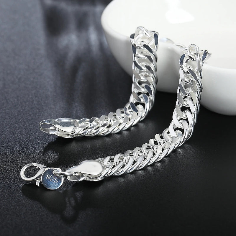 Promotion 100% Authentic 925 Sterling Silver Women Chain Bracelet 10MM Wholesale Fashion Men's Jewelry Silver Men Bracelet