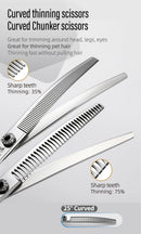 Fenice CIQ Professional 7.0/7.5 Inch JP440C Dog Grooming Scissors Curved Chunker /Thinning Scissors for Dogs Cats and Other Pets