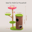 Large Cat Tree with 4 Spacious Condos Thick Scratching Post Flower Top Bed Tall Cat Tower for Indoor Luxury Cat House Bed Toys