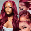 200 Density HD Transparent 99j Burgundy Body wave Lace 13x6 Front Human Hair Lace Frontal Wig Brazilian Hair For Women