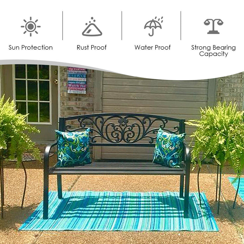 Costway 50&#39;&#39; Patio Park Garden Bench Porch Chair Steel Frame Cast Iron Backrest OP2786