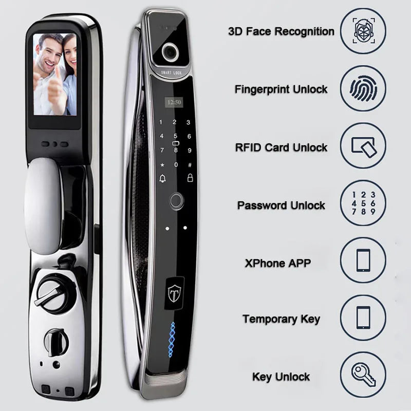 3D Face Real-time Intercom Smart Door Lock Security Face Camera Intelligent Fingerprint Password Biometric Electronic Key Unlock