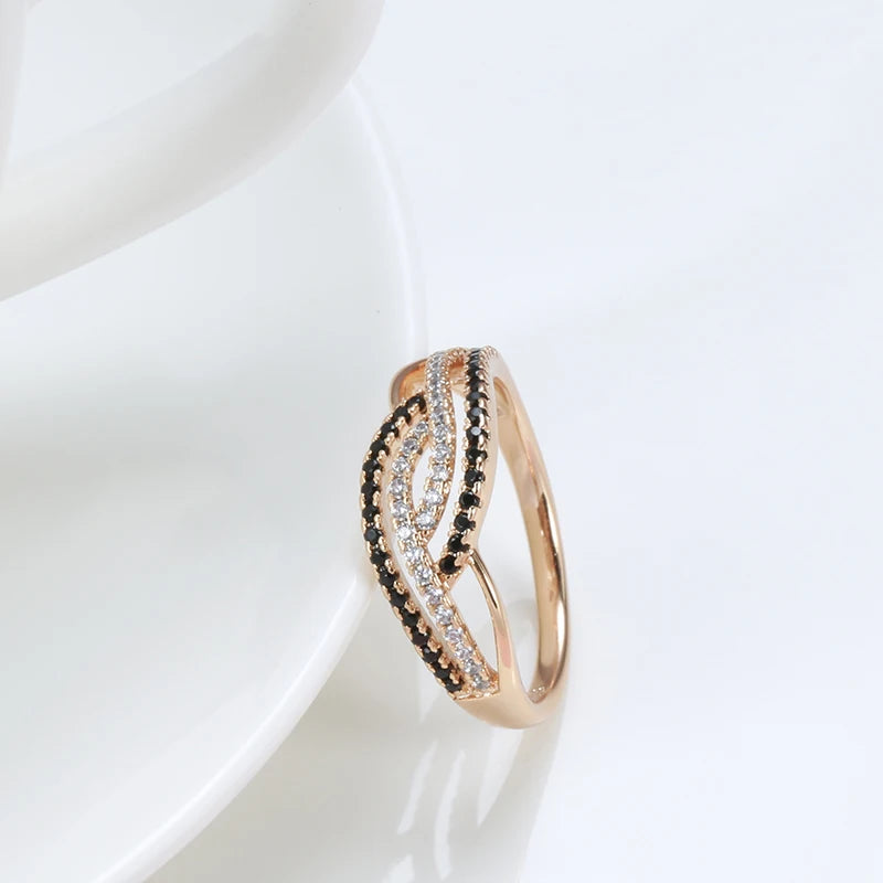 585 Rose Gold Color Rings For Women With White Black Natural Zircon Full Paved SYOUJYO Luxury Trendy Jewelry Easy Matching