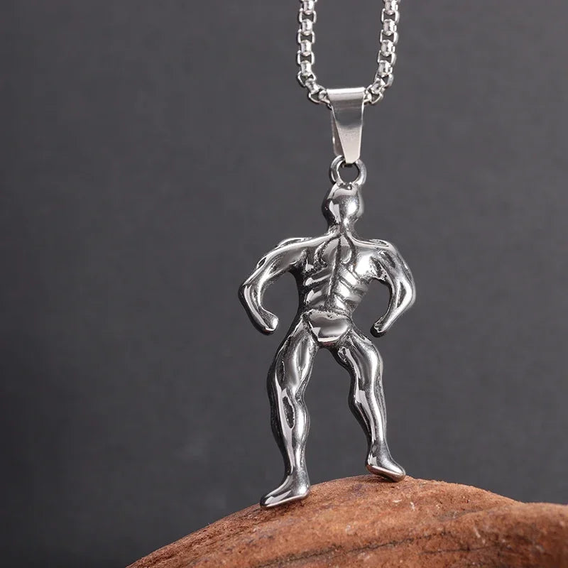 Titanium Steel Dumbbell Pendant Gym Fitness Equipment Barbell Necklace Domineering Muscular Men Fitness Leisure Sports Jewelry