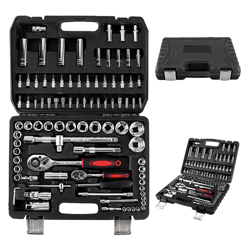94Pcs Ratchet Spanner Wrench Socket Set 1/2" 1/4" Screwdriver Bits Torque Wrench Repair Hand Tool Kit w/Case