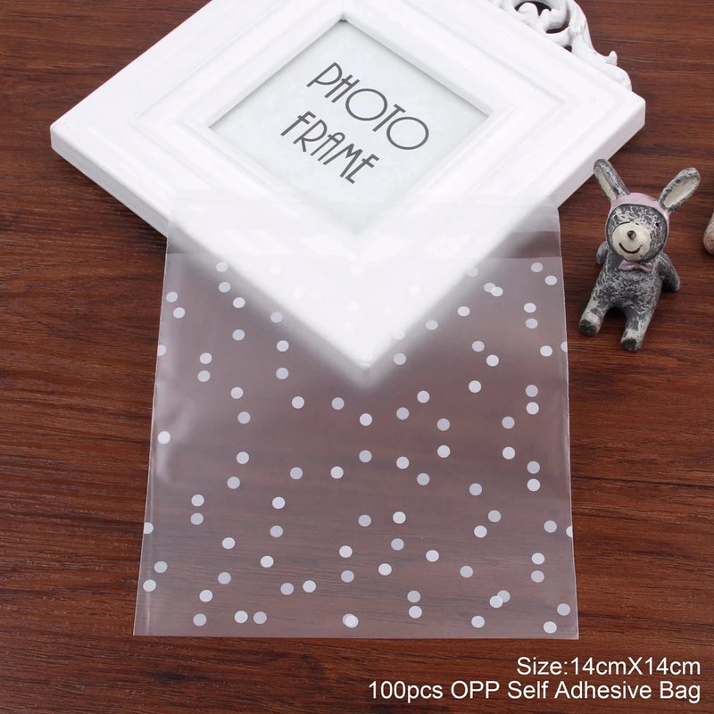 100pcs Transparent DIY Cellophane Polka Dot Candy Cookie Gift Bag with Self Adhesive For Wedding Birthday Party Christmas Decor