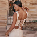 Mingmingxi Summer Cropped Top Women 2025 New Arrivals Elegant Lace Up Top Slim Beige Corset Top for Party Clubwear