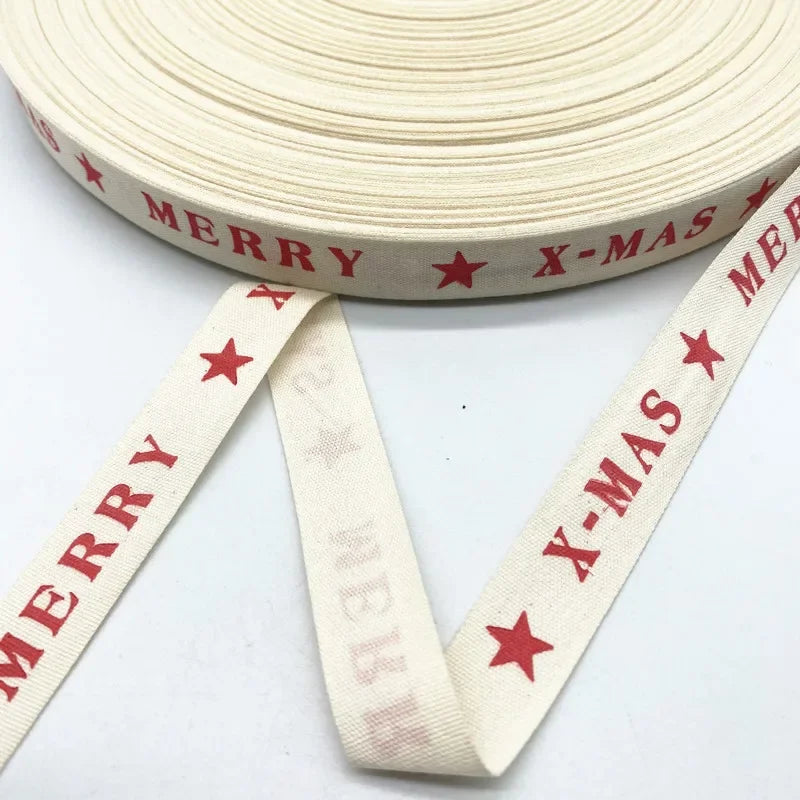 New 5yards 15mm Christmas Printed Polyester Cotton Ribbon DIY Wedding Christmas Party Gift Wrapping Supplies