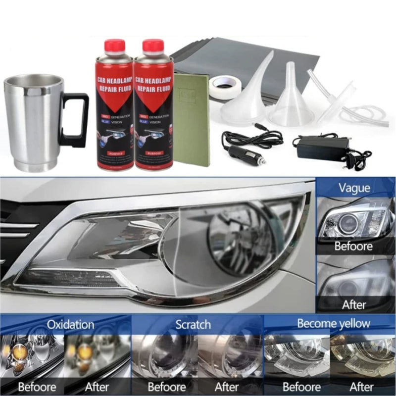 Full Headlight Restoration Kit 2×800ML Polymer Liquid Restoration Headlights Renovation Polishing Kit