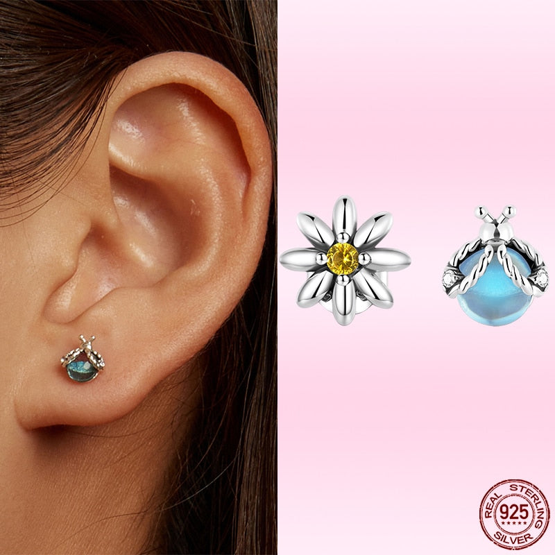 Bamoer Cute Romantic Fairy Elevs Exquisite Stud Earrings for Women Genuine 925 Sterling Silver Rainbow Ear Studs Luxury Jewelry