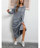 Hoodies Dress For Women Fashion 2025 Hem Lace-up Midi Robe Hooded Long Dress Autumn Winter Warm Casual Loose Sweatshirt Vestidos