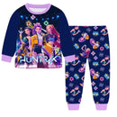 2pcs Movie K-pops Demons Hunters Kawaii Pajamas Set Girl Cosplay Nightwears Anime Long Sleeve tops+Pants Fans Halloween Gift