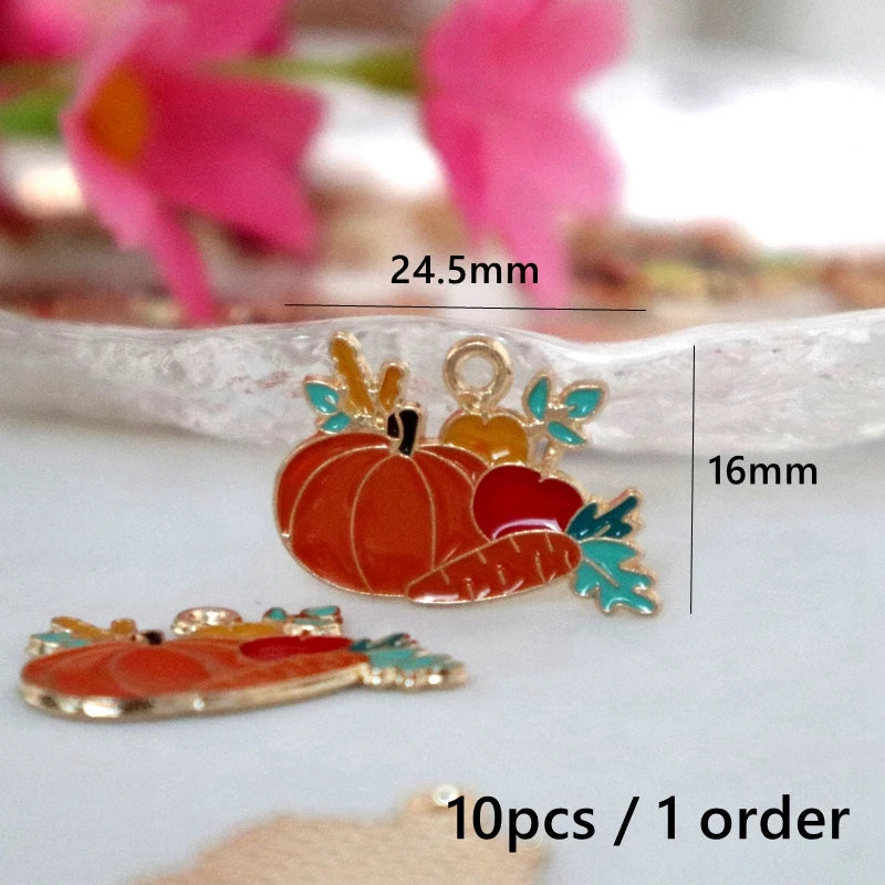 10pcs Cute Thanksgiving Turkey Food Metal Pendant Cartoon Alloy Charms DIY Necklace Bracelet Earrings Jewelry Keychain Accessory