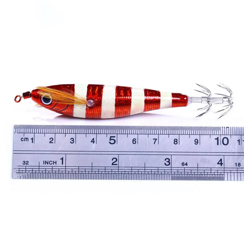 Fishing Lure with 2 Hooks 10.5cm/9.5g Simulation Wood Shrimps Squid Hook Jigging Fishing Lures for Sea Fishing