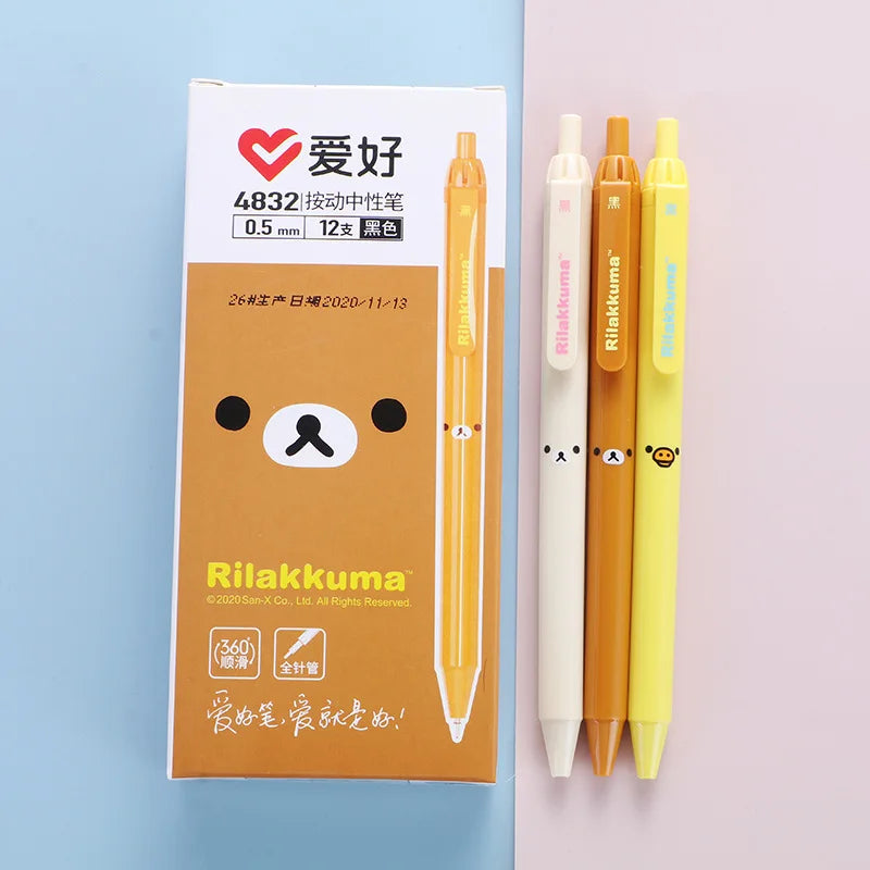 3Pcs AIHAO 4832 Rilakkuma Gel Pens 0.5mm Fine Point Black Pens For Journaling Kawaii School Student Supplies Stationery