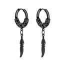 Punk Vintage Design Leaf Hoop Earrings For Women Men Jewelry Accessories Black Stainless Feather Earring Brincos