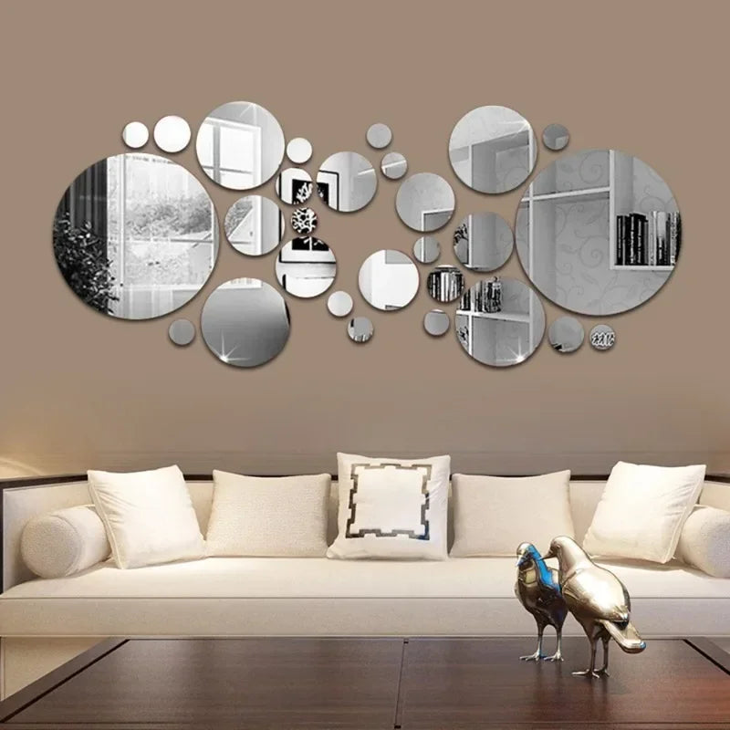 26pcs 3D Mirror Wall Sticker Round Mirror DIY TV Background Room Stickers Wall Decor bedroom Bathroom Home Decoration mirror