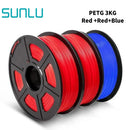SUNLU PETG 3D Filament 1KG 3 Rolls 1.75mm +/-0.02MM 3D Printing Filament Neatly Wound Filament Vacuum Packing Fast Shipping