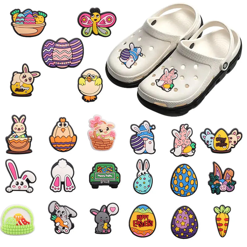 1-23Pcs PVC Adorable Rabbit Bunny Easter Shoe Buckle Charms Accessories Children Shoe Button Fit Birthday Gift