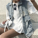 Women's Ripped Denim Vest Sleeveless Top Coat Korean Fashion Streetwear Retro Loose Spring Summer Autumn Student Jacket New