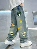 Boys' Jeans 2026 Spring and Autumn Cartoon Children's Pants Fashionable Big Boys' Straight leg Pants Kids Hip Hop Pants 4-14Year