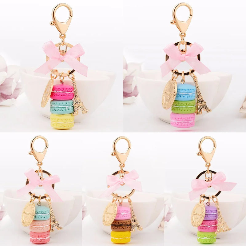 EASYA France Paris Cute Macaroon Effiel Tower Macarons Keychain Colorful Keyring Bag Pendant Car Charm Key Holder