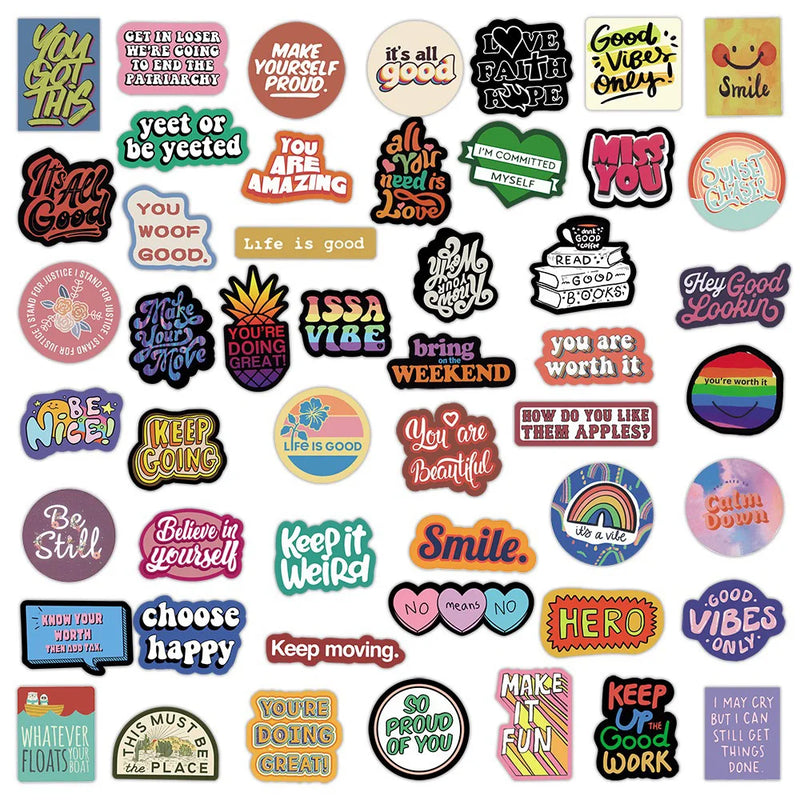 10/30/50PCS Inspirational Text Positive Stickers DIY Diary Phone Laptop Luggage Skateboard Graffiti Decals Fun for Kid Toys Gift