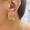 925 Sterling Silver Ear Needle Geometry Square Hoop Earring for Women Simple Double Round Pendant Huggie Earrings Jewelry Gift