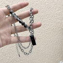 Vnox Stylish Black Stone Choker Necklaces for Men Women, Double Layers Chain Collar,Valentine's Father's Day Birthday Party Gift