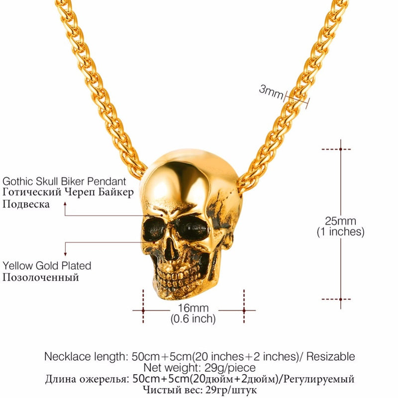 U7 Halloween Skull Necklace Pendant Skeleton Men Necklaces Gift Punk Gothic Goth Stainless Steel Mens Jewelry