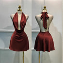Solid Satin Women's Dress – Back Zipper Open Back Fitted, Vacation Party Evening Wear