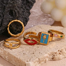 E.B.belle Sexy Lip Enamel Three Layer Twists Rectangular Water Droplet Geometric Hollowed out Winding 18K Gold Plated Ring