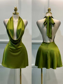 Solid Satin Women's Dress – Back Zipper Open Back Fitted, Vacation Party Evening Wear