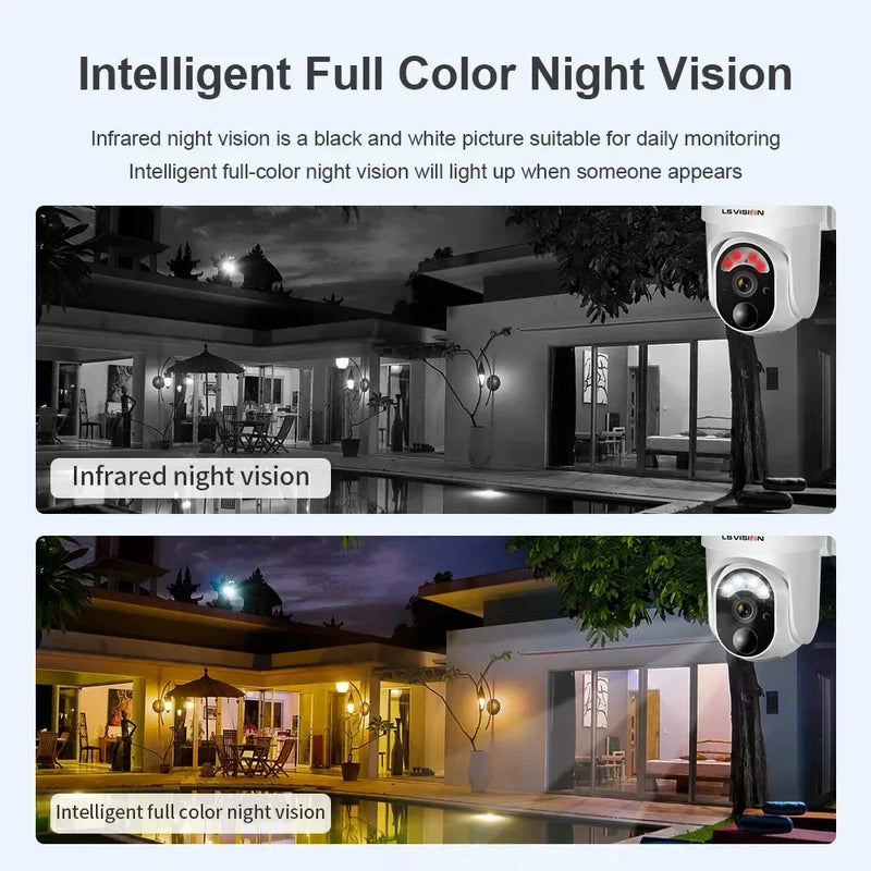 LS VISION 4MP Solar Camera Outdoor Wireless 4G/WiFi PTZ Color Night Vision Built-in Battery PIR Human Detection Secutity Camera