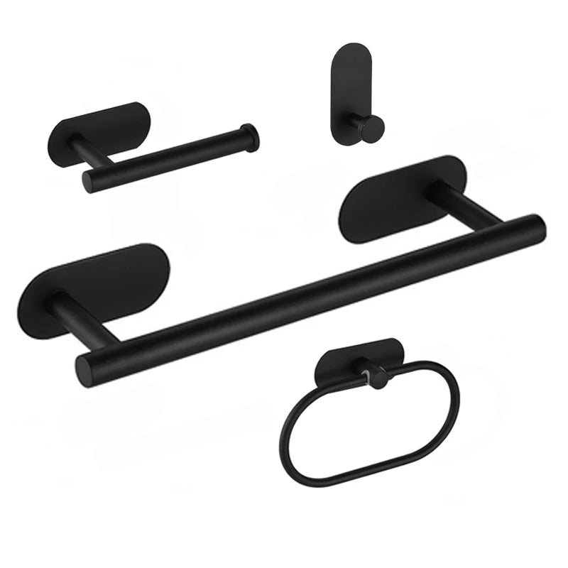 No Drilling Bathroom Hardware Set Gold Towel Bar Rack Towel Rail Black Towel Ring Toilet Paper Holder Wall-mounted Robe Hook