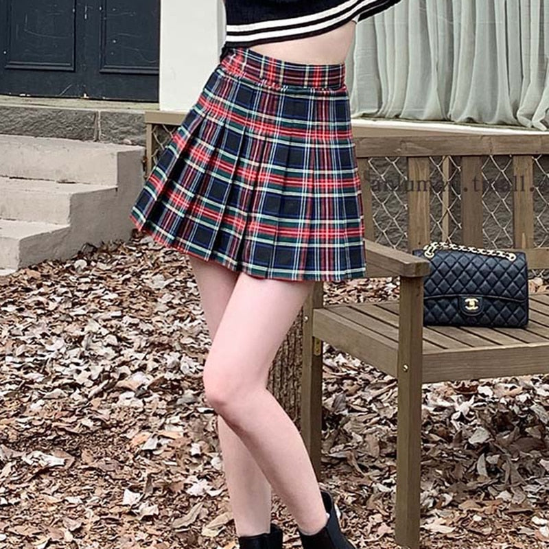 Preppy Harajuku A-Line Mini Plaid Skirt Girl y2k High Waist Pleated Sailor Korean Kawaii Sweet School Uniform Short Skirt Skort